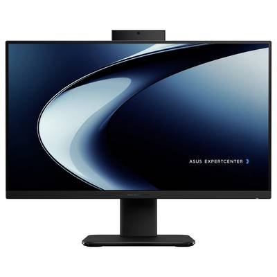 Un moniteur ASUS ExpertCenter noir affichant un fond abstrait épuré bleu et noir. Le moniteur a une bordure fine et repose sur un support rectangulaire.