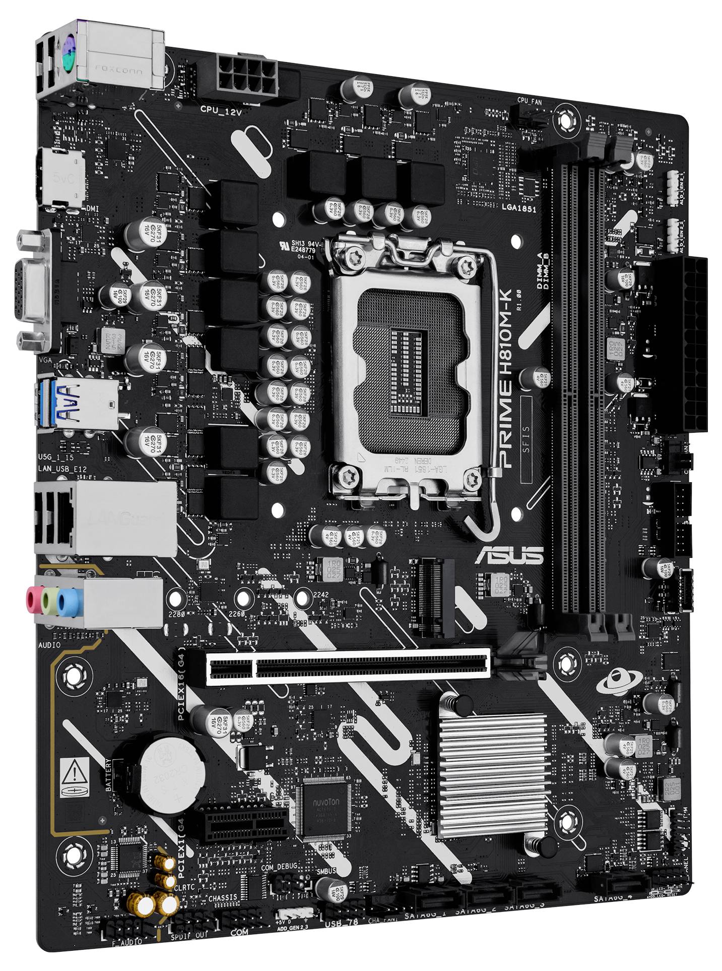 Une carte mère d'ordinateur avec différents emplacements, circuits et connecteurs, étiqueté « PRIME H610M-K » par ASUS, conçu pour la compatibilité avec plusieurs composants.