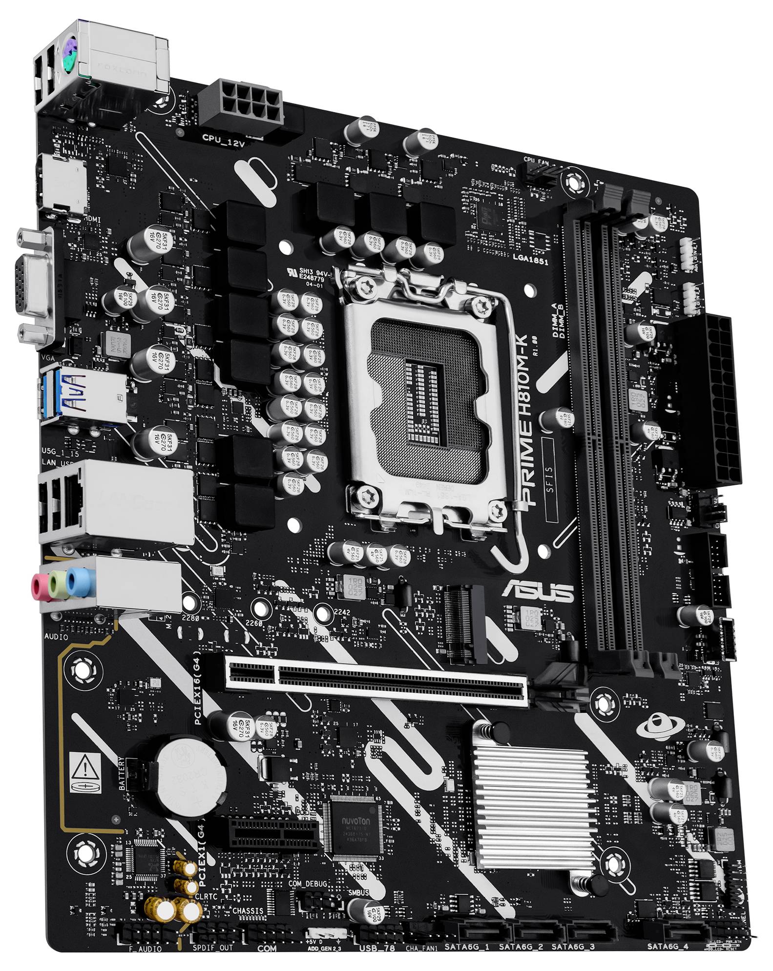 Une carte mère d'ordinateur noire avec des ports étiquetés, un chipset et des connecteurs visibles, conçue pour la construction ou la mise à niveau d'un PC.