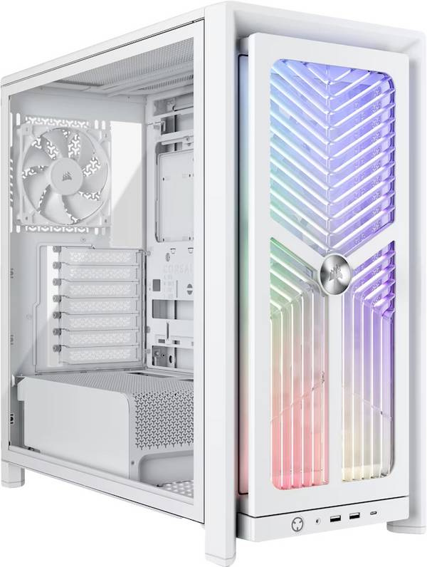 Tour midi Corsair CORSAIR Geh Midi FRAME 4000X RS Mid-Towe Boîtier PC  blanc 4 ventilateurs pré-installés, filtre anti-poussière, fenêtre latérale