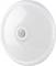 Un capteur de mouvement blanc et rond monté au plafond, conçu pour les espaces intérieurs, avec un capteur circulaire au centre.