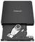 Un lecteur DVD externe noir de marque 'Intenso' avec un plateau ouvert révélant le mécanisme du disque, conçu pour la lecture et l'écriture de DVDs.