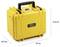 Un étui de protection jaune avec une poignée noire. Les dimensions sont les suivantes : hauteur 21,5 cm, largeur 27 cm, profondeur 16,5 cm.