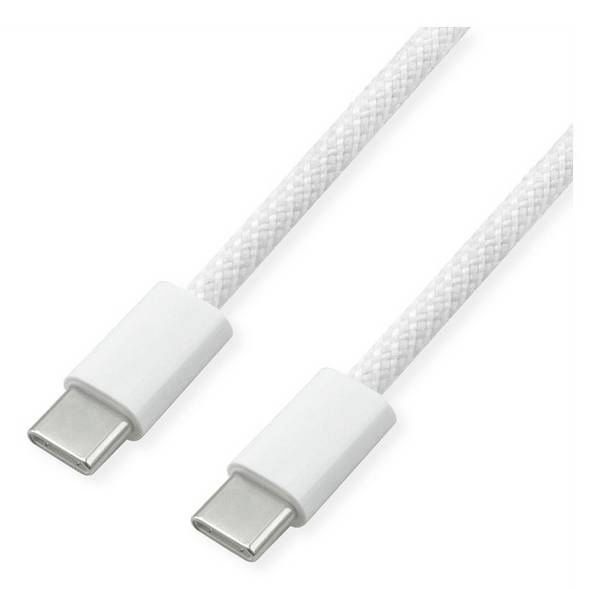 Value Câble USB-C  USB 2.0 USB-C® mâle, USB-C® mâle 1 m blanc flexible, gaine textile 11.99.8340