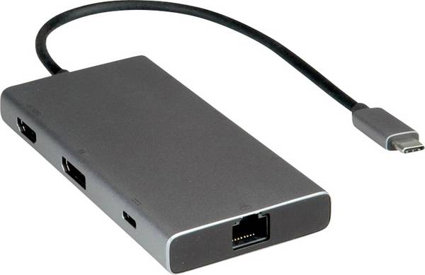 Value USB 2.0 Adaptateur [1x USB-C® - 7x HDMI®, USB-A, USB-C®, DisplayPort, RJ45] VALUE USB Typ C Dockingstation, HDMI+DP 0.2 m