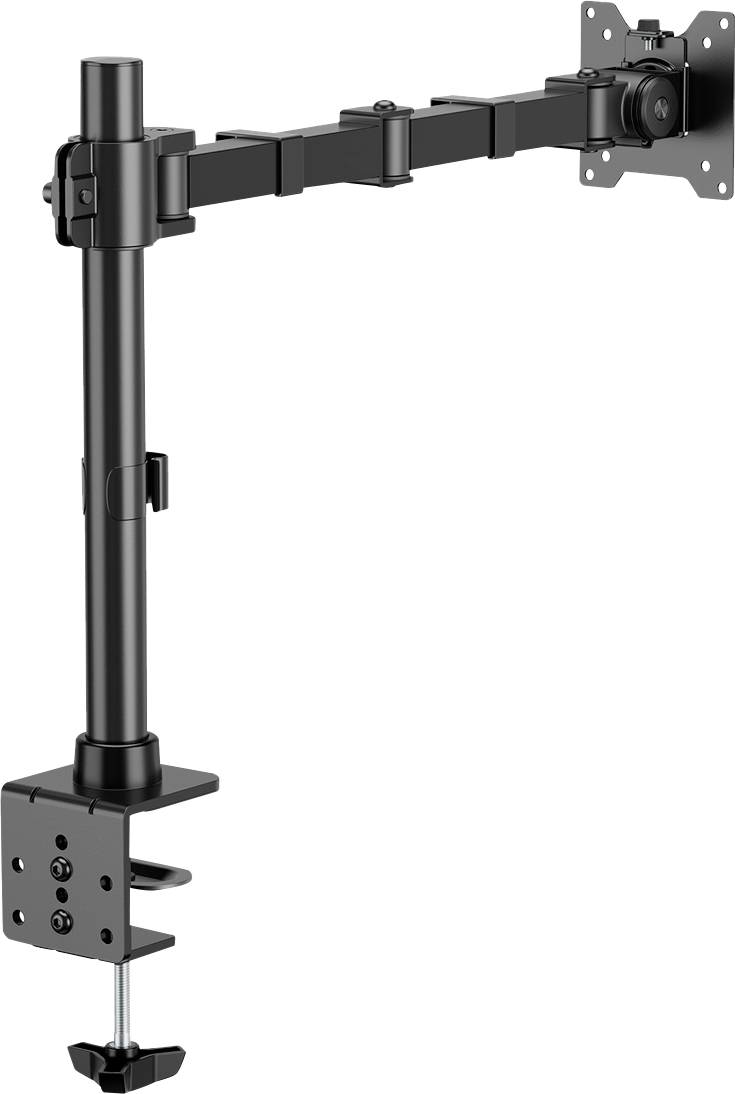 Support de moniteur avec bras ajustable et base de serrage pour fixation sur les rebords de bureau. Adapté pour un positionnement ergonomique du moniteur.