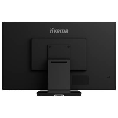 « Vue arrière d'un moniteur d'ordinateur iiyama noir montrant le socle et le logo de la marque. »