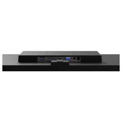 Vue arrière d'un moniteur montrant les ports USB, HDMI, VGA et d'alimentation.