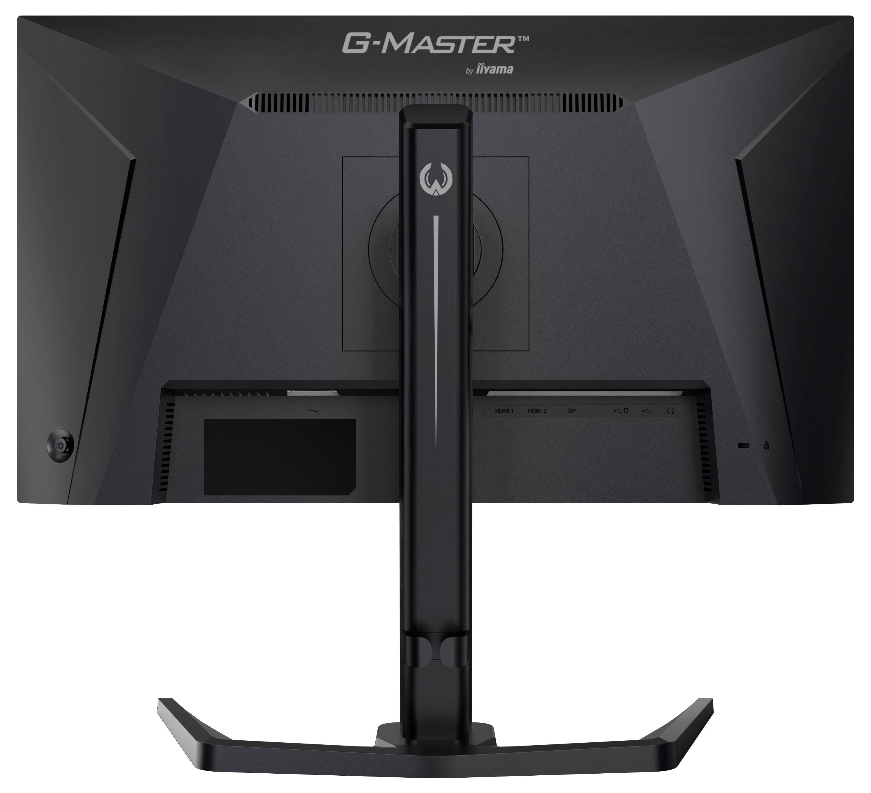 Un moniteur de jeu noir vu de l'arrière, présentant un support central et des ports en dessous.