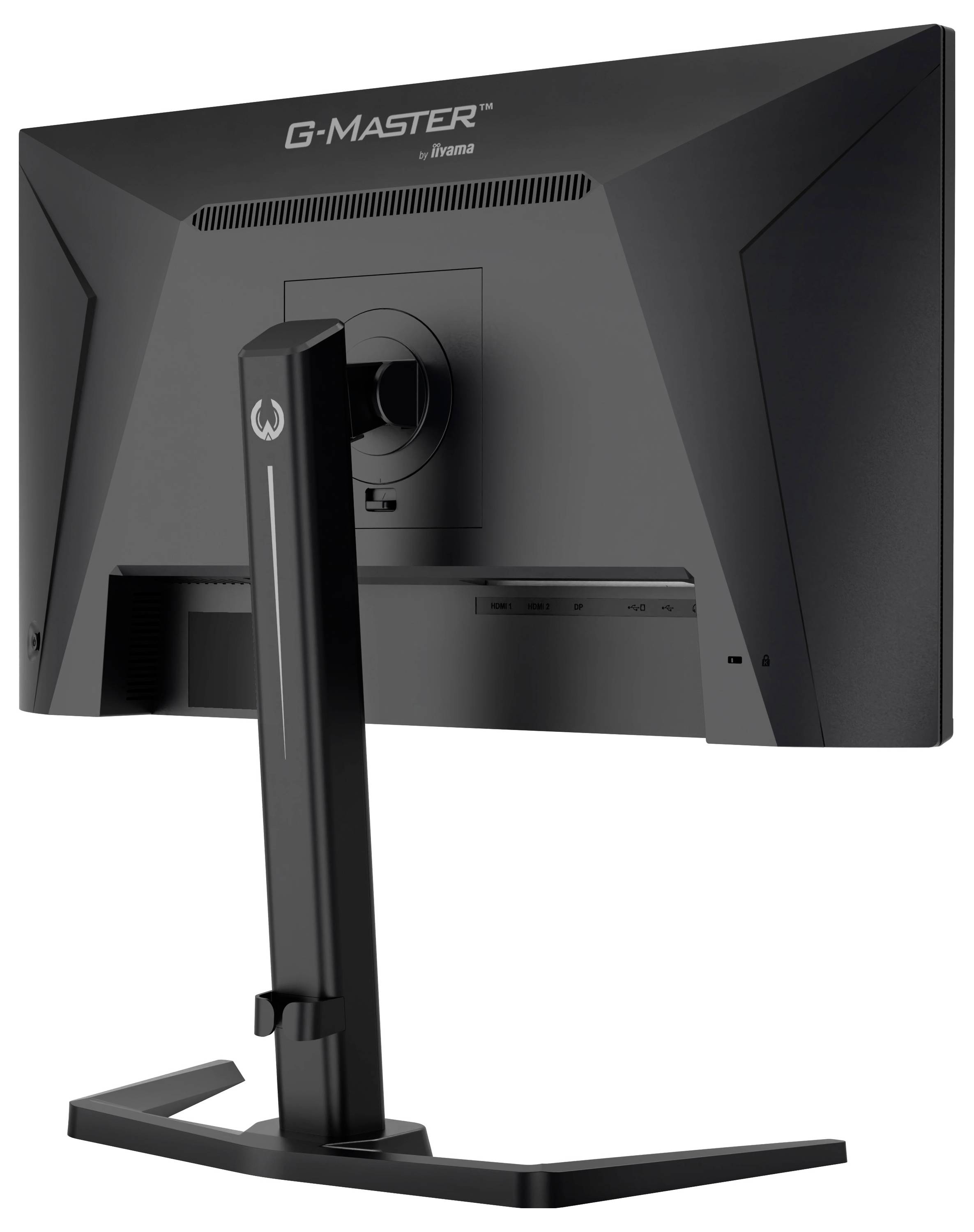 Un moniteur de jeu noir avec le nom de modèle « G-Master » inscrit à l'arrière. Il est équipé d'un support robuste avec hauteur et inclinaison ajustables.