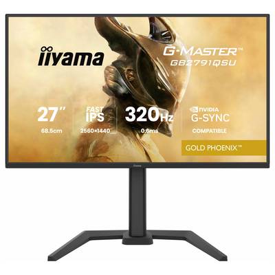 Un moniteur affichant le modèle iiyama G-Master GB2791QSU. Les caractéristiques incluent un écran de 27", Fast IPS, une résolution de 2560x1440, une fréquence de rafraîchissement de 320Hz.