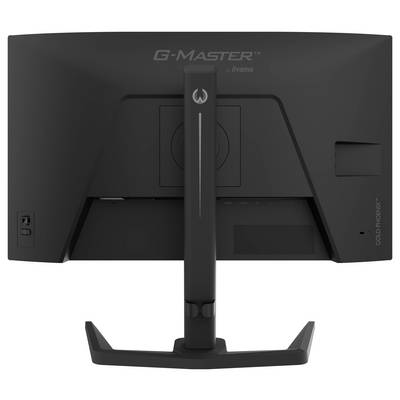 La vue arrière d'un écran d'ordinateur noir sur un support de marque iiyama avec l'étiquette « G-Master ».