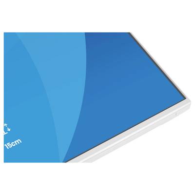 Coin d'un objet rectangulaire bleu avec l'étiquette « 15cm ».