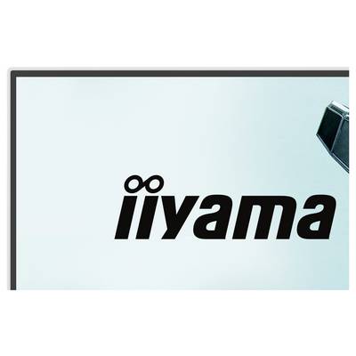 Le logo 'iiyama' s'affiche sur un fond bleu clair avec une vue partielle d'un moniteur dans le coin supérieur droit.