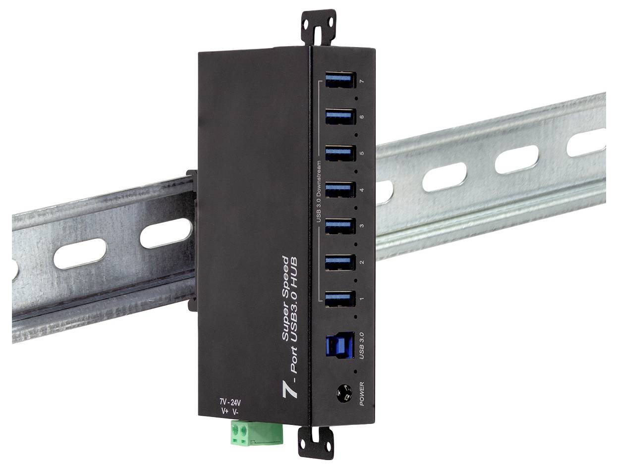 LogiLink UA0444 Hub USB 7 ports USB-A USB 3.0 5 GBit/s pour applications industrielles, boîtier métallique, pour montage-3