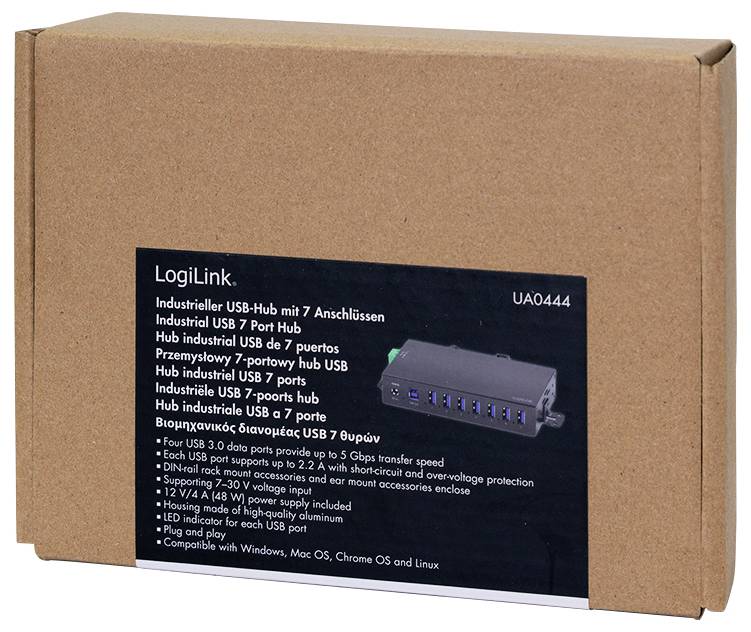 LogiLink UA0444 Hub USB 7 ports USB-A USB 3.0 5 GBit/s pour applications industrielles, boîtier métallique, pour montage-6