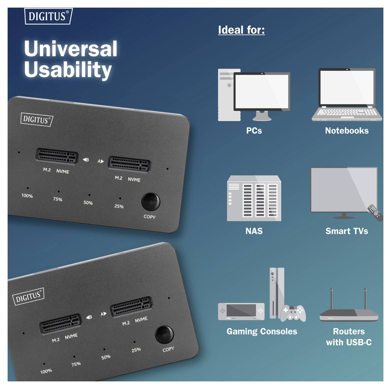 Digitus Station d'accueil USB-C® Digitus DA-71545-1 Stazione di docking per dischi con funzione di clonazione | U-4