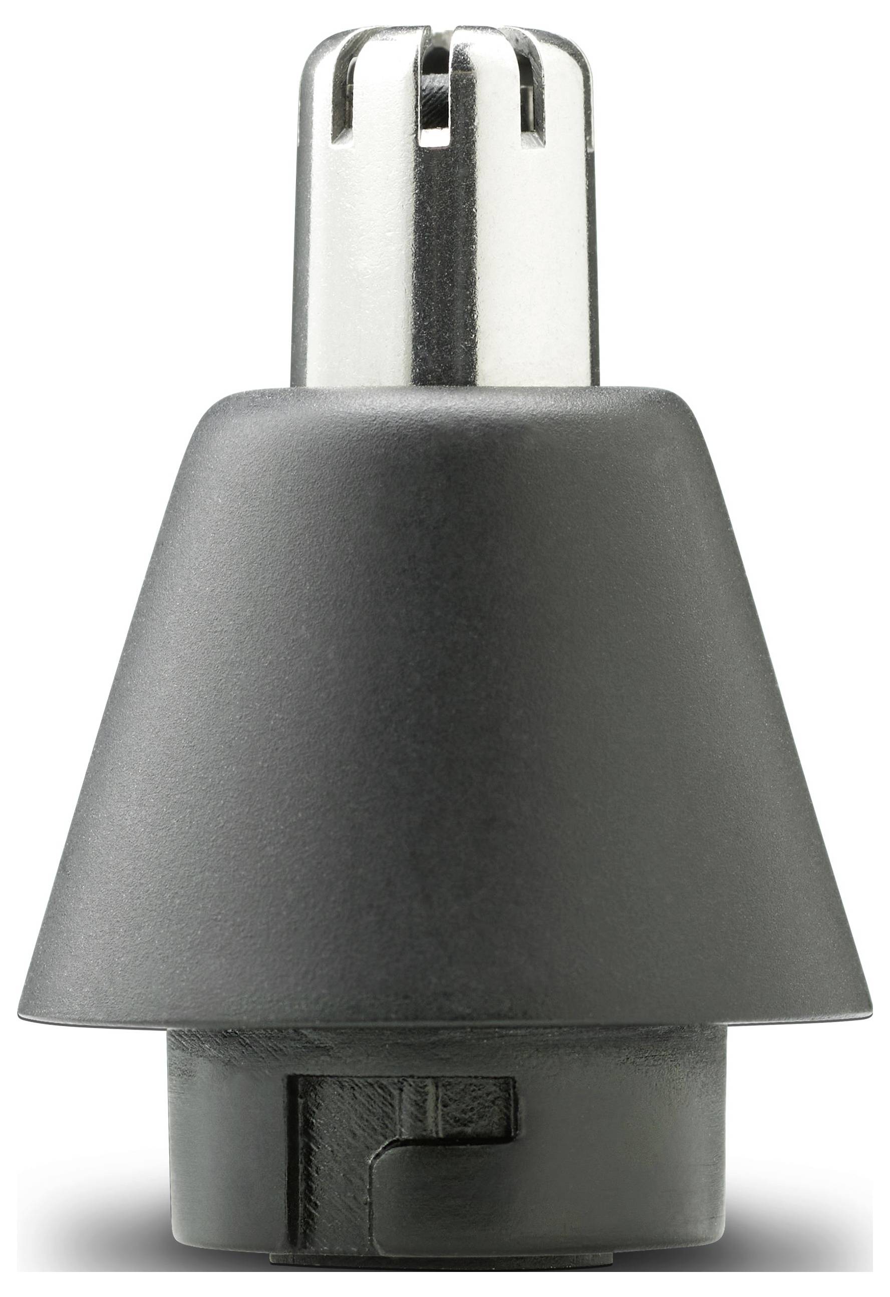 Embout de coupe-nez avec un design cylindrique et une pointe métallique, utilisé pour le toilettage et les soins personnels.