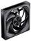 Un ventilateur informatique noir avec un cadre carré et plusieurs pales, conçu pour refroidir les composants électroniques.
