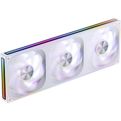 Un radiateur de ventilateur informatique RGB rectangulaire avec trois ventilateurs et un éclairage multicolore, conçu pour refroidir efficacement les composants informatiques.