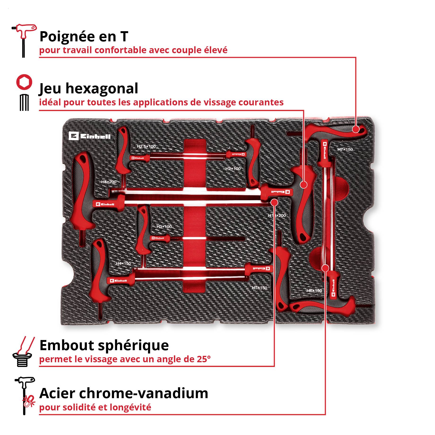 Einhell T-Griff Schraubendreher-Set 9-tlg. Einleger Pad 370526 Insert 9 pièces-3