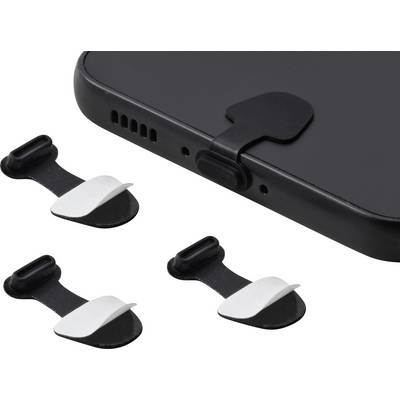 Étui téléphone noir avec une attache de sangle rotative, présenté avec trois pièces d'accessoires interchangeables noires et argentées.