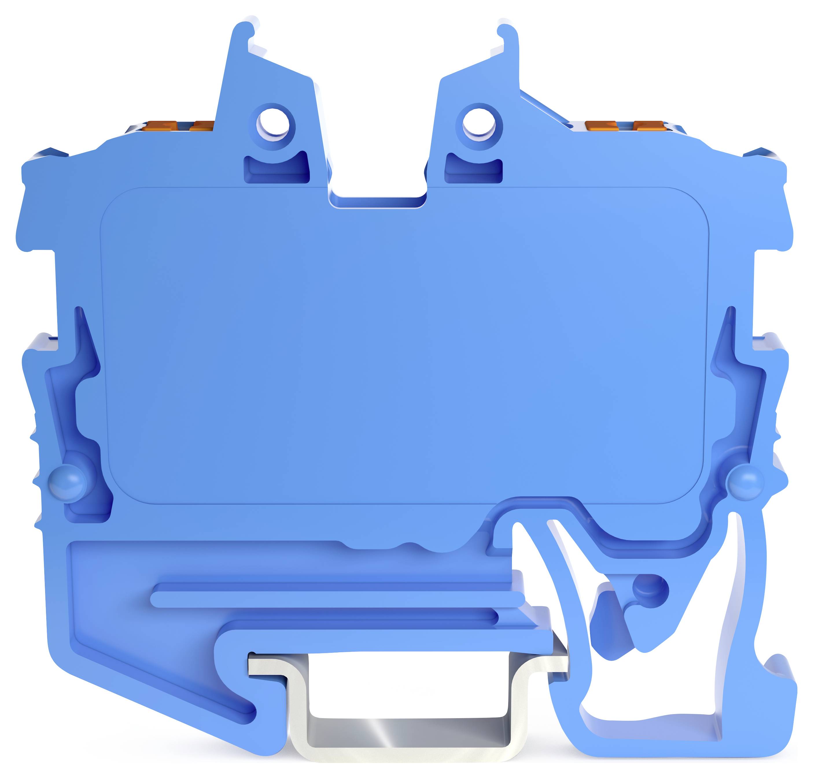 'Image d'un bloc de bornes bleu avec une vue en coupe montrant sa structure interne et ses composants pour les connexions électriques.'