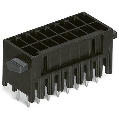 Un connecteur électronique rectangulaire noir avec plusieurs broches métalliques, utilisé pour l'interfaçage entre les cartes de circuits ou les appareils.