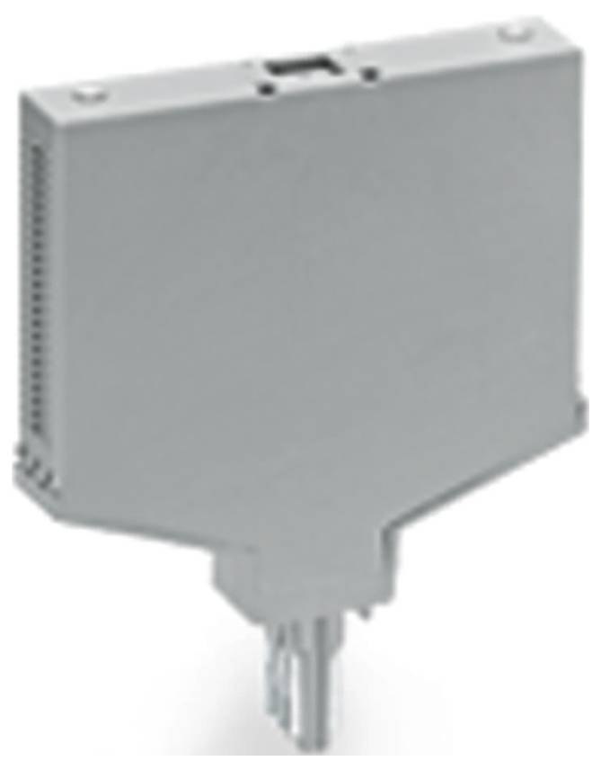 Un appareil électronique gris de forme rectangulaire avec un connecteur saillant à la base, possiblement utilisé pour l'automatisation industrielle ou les systèmes de contrôle.
