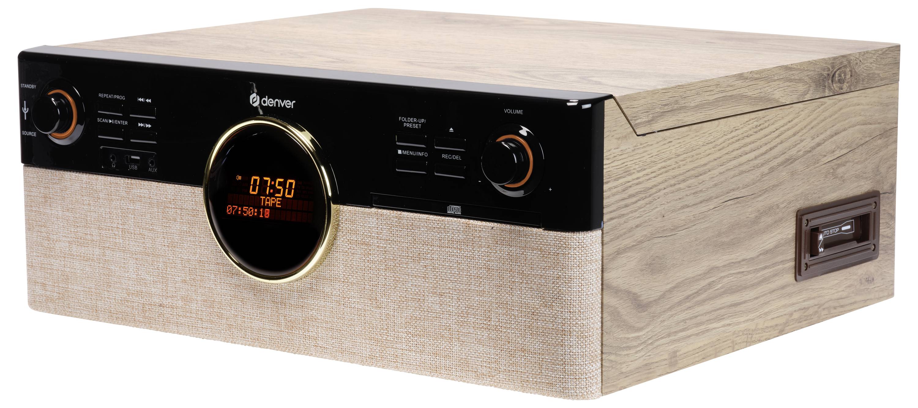 Denver MRD-180 Chaîne stéréo rétro DAB+, Bluetooth, CD, Cassette, Lecteur de disque, noir, bois-2