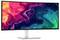 Un moniteur informatique grand écran affichant un motif abstrait tourbillonnant et coloré aux nuances de rouge, rose, violet, bleu et vert.