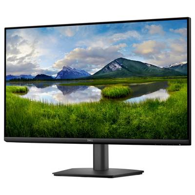 Un élégant moniteur d'ordinateur affichant un logo extraterrestre luminescent sur un fond sombre, monté sur un support robuste.