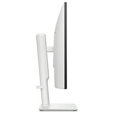 Vue de côté d'un moniteur d'ordinateur moderne et élancé avec un support épuré, mettant en évidence son profil fin et son design minimaliste.