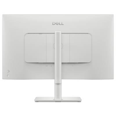 Vue arrière d'un moniteur Dell avec un support ajustable, montrant les ports et les caractéristiques de gestion des câbles sur un design blanc.