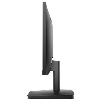 Vue latérale d'un moniteur informatique fin avec un support noir épuré sur une base plate.
