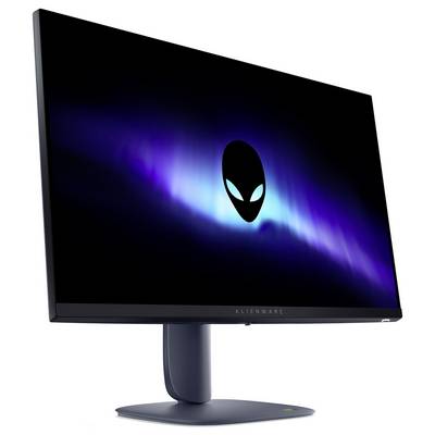 Moniteur d'ordinateur affichant le logo « Alienware » sur un fond cosmique, mettant l'accent sur le design et l'identité de marque.