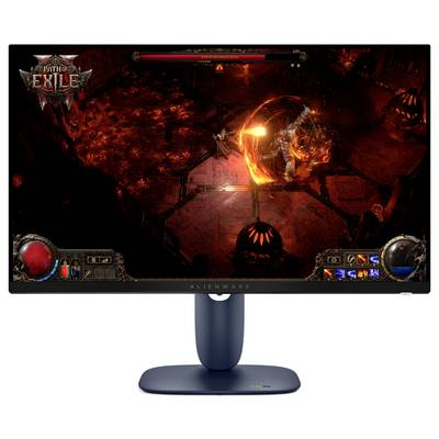 Un moniteur d'ordinateur affiche une scène de jeu d'un jeu vidéo à thème fantastique situé dans un donjon sombre, mettant en vedette un personnage guerrier en train de combattre.
