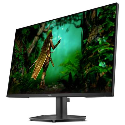 Un moniteur d'ordinateur affichant une image sur le thème de la fantasy représentant une figure encapuchonnée tenant un orbe luminescent dans un cadre de forêt verdoyante et luxuriante.