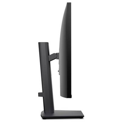 Une vue latérale d'un écran d'ordinateur noir sur un socle, mettant en avant son profil fin et son support réglable.