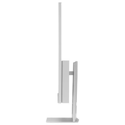 Vue latérale d'un moniteur informatique moderne et élancé avec une base rectangulaire et un support ajustable, mettant en évidence son profil fin.