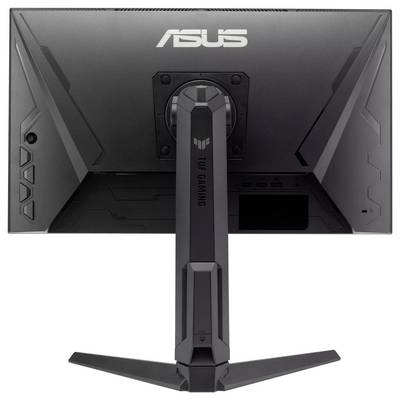 'Vue arrière d'un moniteur de jeu ASUS TUF, montrant son support et ses ports.'