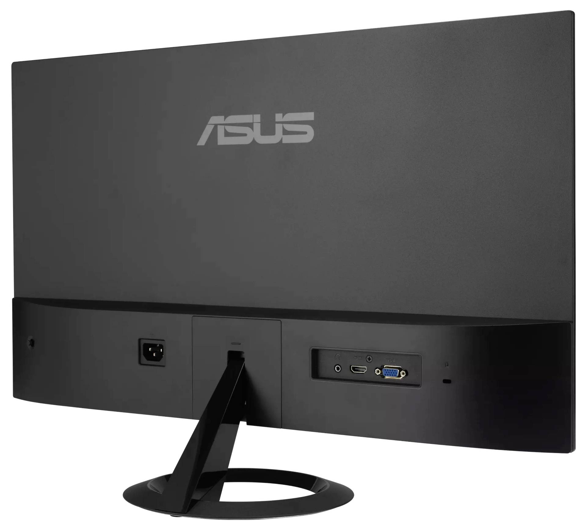 Arrière d'un moniteur Asus montrant l'entrée d'alimentation, les ports HDMI et VGA.