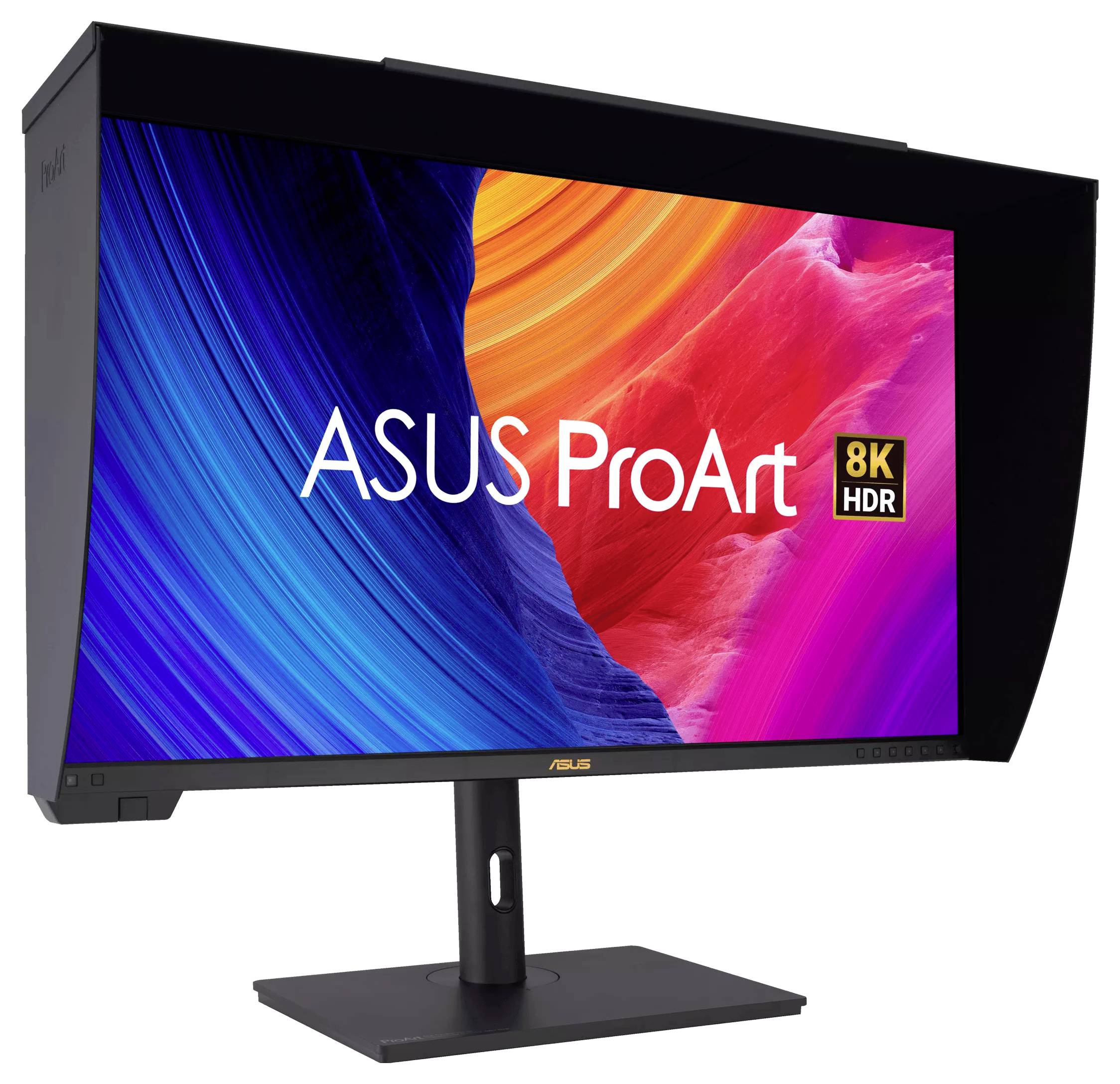 Moniteur ASUS ProArt 8K HDR affichant des couleurs éclatantes sur son écran, conçu pour le travail visuel professionnel et l'édition multimédia.