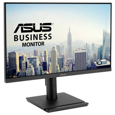 « Moniteur professionnel ASUS » avec une image d'une ligne d'horizon urbaine et de gratte-ciel affichée sur l'écran, mettant en avant son design épuré.