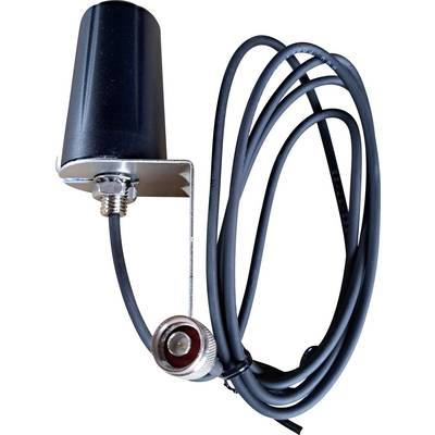 Une petite antenne de montage magnétique noire avec câble coaxial et support métallique, utilisée pour les systèmes de communication radio.