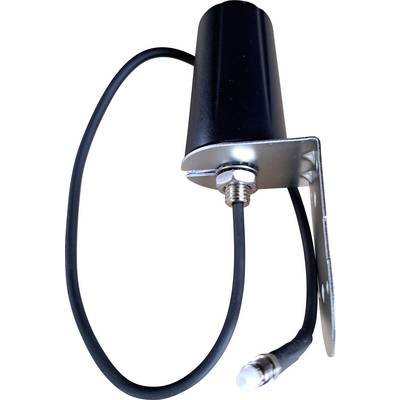 Un capteur cylindrique noir avec un câble attaché à un support métallique, conçu pour être monté sur des surfaces, positionné sur un fond brun.