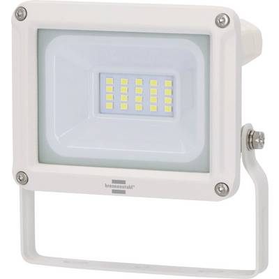 Projecteur LED blanc avec support de montage et vis sur un fond uni.