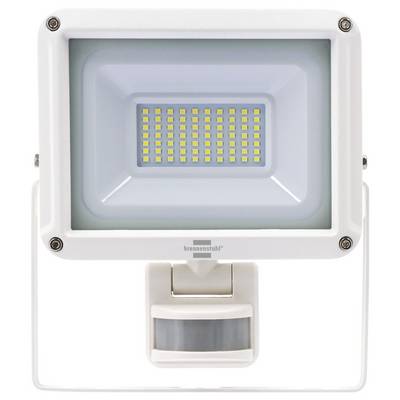 Projecteur LED blanc avec capteur de mouvement intégré, présenté de face sur un fond dégagé.