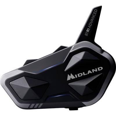 Appareil de communication sans fil en noir avec les étiquettes « BTX1 ADVANCED » et « MIDLAND », doté d'un design ergonomique et angulaire.