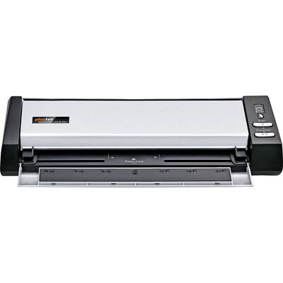 Un scanner de documents argenté et noir avec un panneau de commande sur le côté droit, équipé de boutons pour l'alimentation, la numérisation et les paramètres.